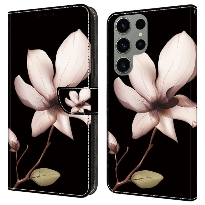 Housse Samsung Galaxy S24 Ultra 5G Fleur Rose sur Fond Noir