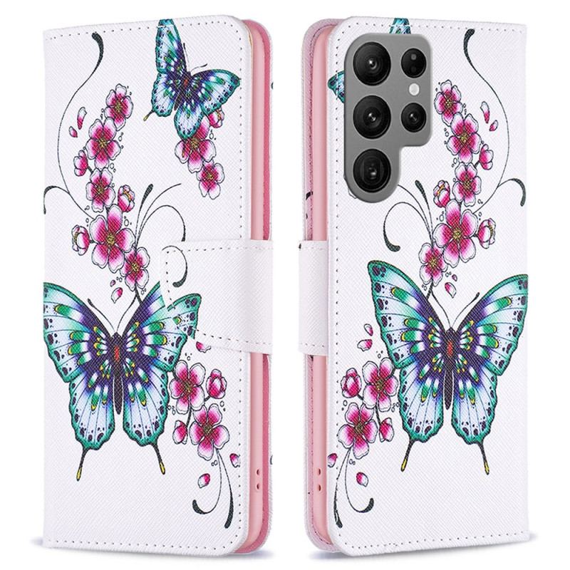 Housse Samsung Galaxy S24 Ultra 5G Fleurs de Pêcher et Papillons