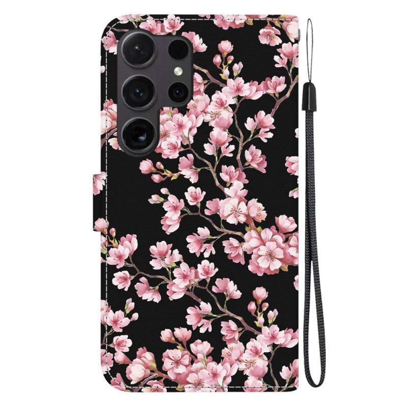 Housse Samsung Galaxy S24 Ultra 5G Fleurs de Prunier à Lanière