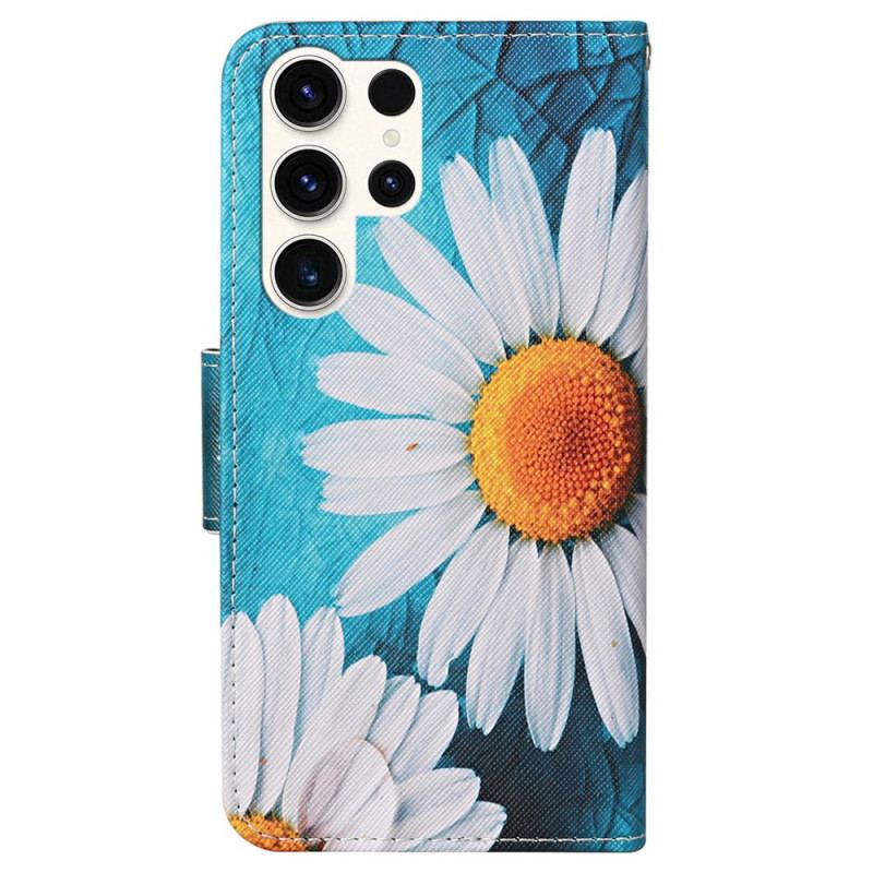 Housse Samsung Galaxy S24 Ultra 5G Grandes Chrysanthèmes à Lanière