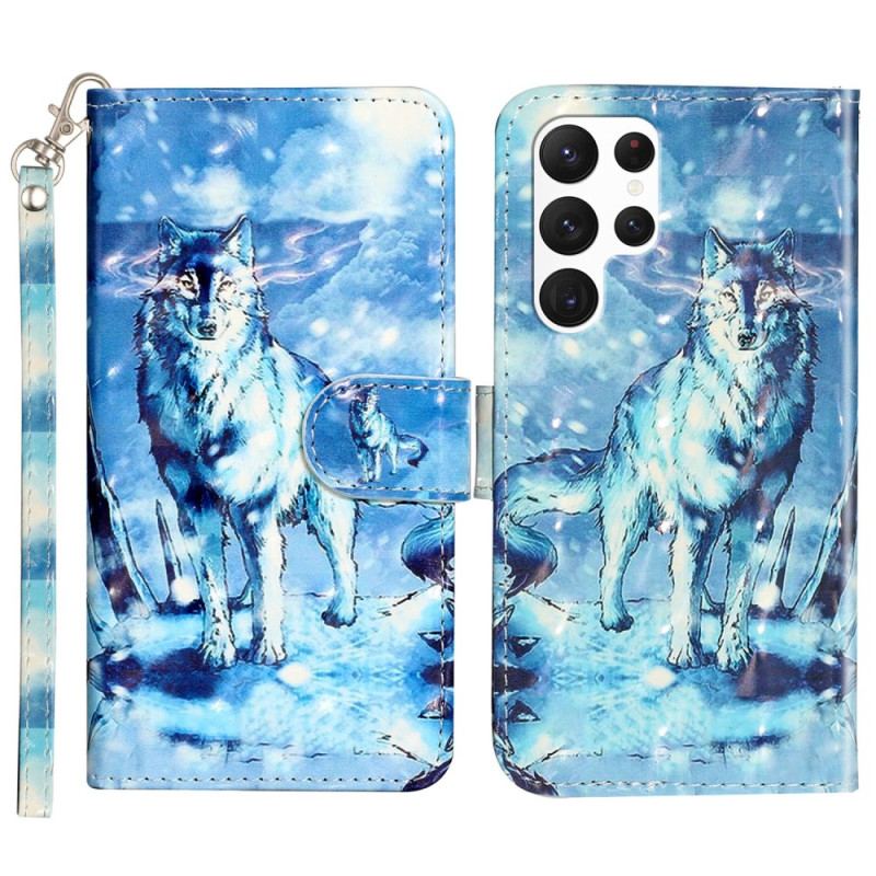 Housse Samsung Galaxy S24 Ultra 5G Loup des Neiges à Lanière