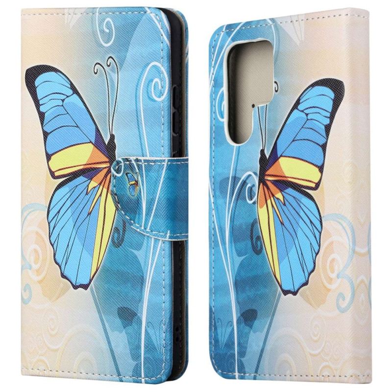 Housse Samsung Galaxy S24 Ultra 5G Papillon Jaune et Bleu