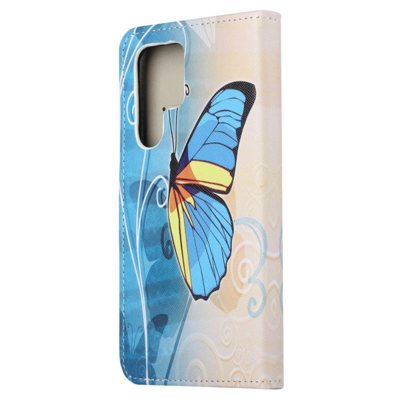 Housse Samsung Galaxy S24 Ultra 5G Papillon Jaune et Bleu