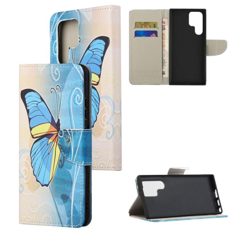 Housse Samsung Galaxy S24 Ultra 5G Papillon Jaune et Bleu