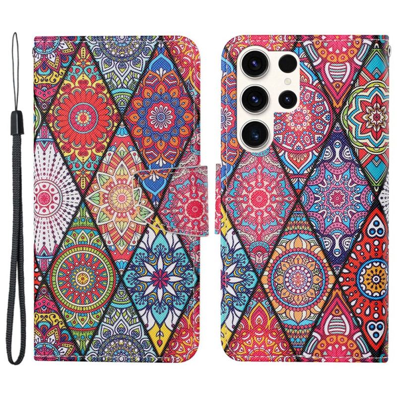 Housse Samsung Galaxy S24 Ultra 5G Patchwork à Lanière