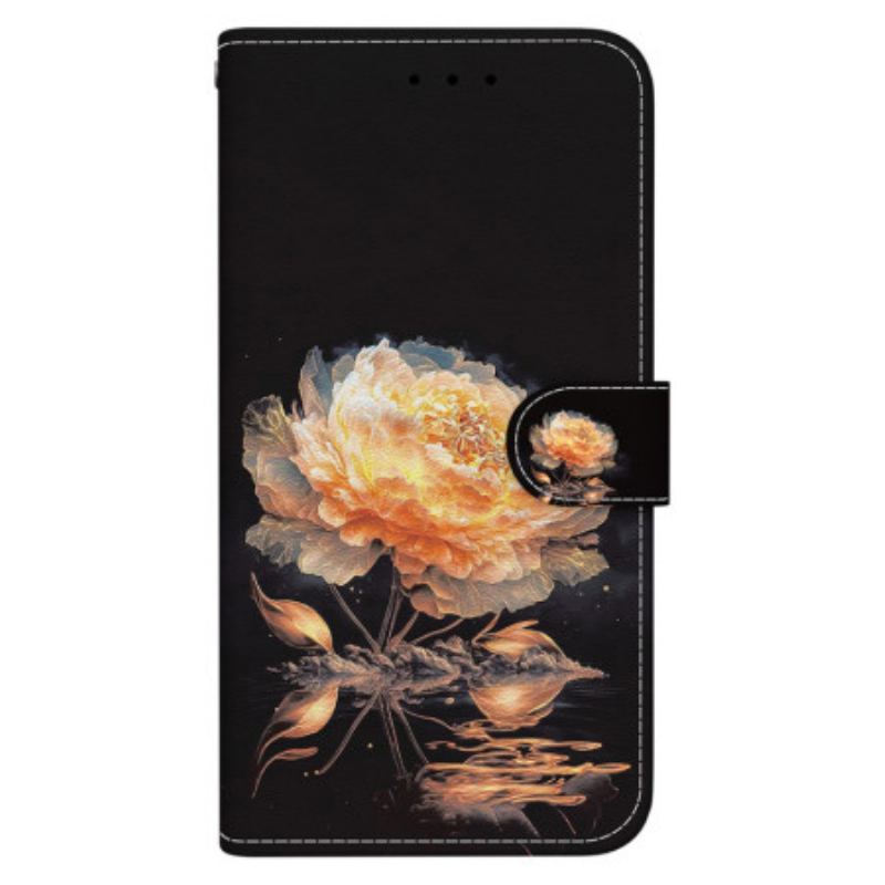 Housse Samsung Galaxy S24 Ultra 5G Pivoine Dorée à Lanière