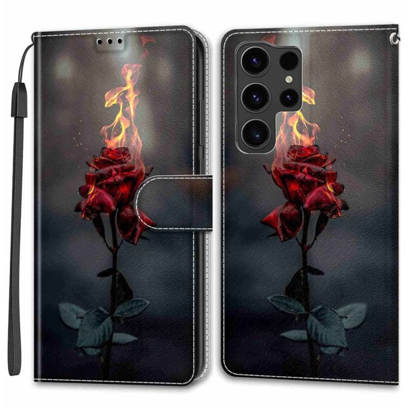 Housse Samsung Galaxy S24 Ultra 5G Rose Feu à Lanière