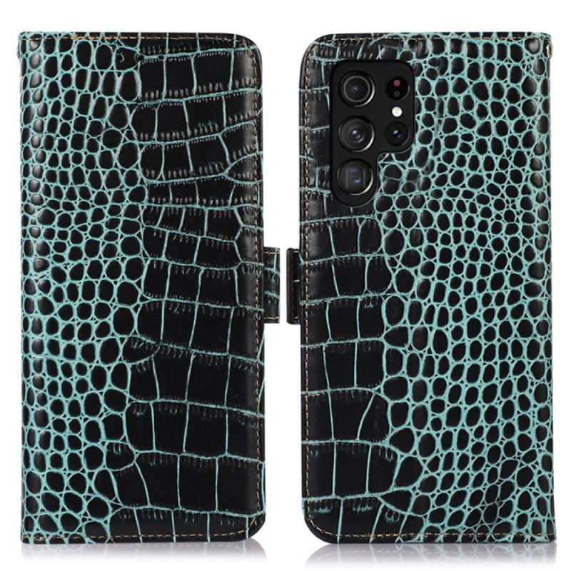 Housse Samsung Galaxy S24 Ultra 5G Style Crocodile avec Technologie de Blocage RFID