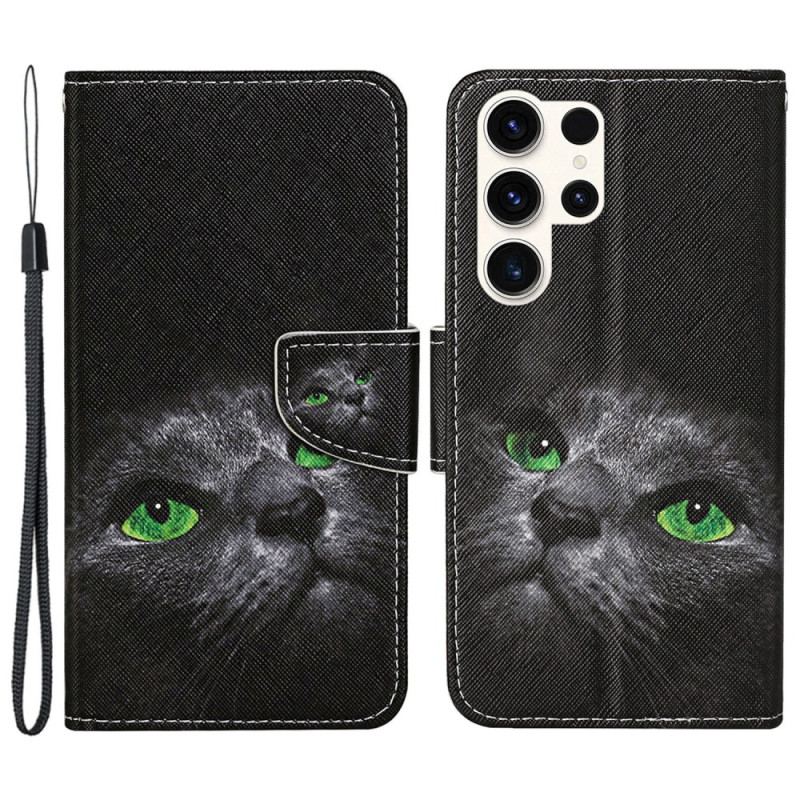 Housse Samsung Galaxy S24 Ultra 5G Yeux de Chat à Lanière