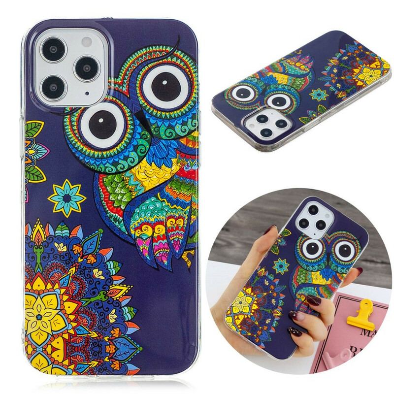 Coque iPhone 12 Pro Max Hibou Mandala Fluorescente