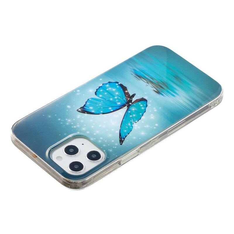 Coque iPhone 12 Pro Max Papillon Bleu Fluorescente