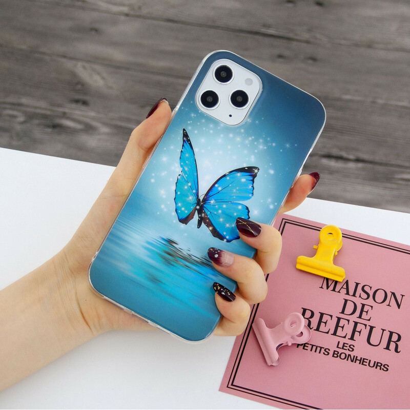 Coque iPhone 12 Pro Max Papillon Bleu Fluorescente