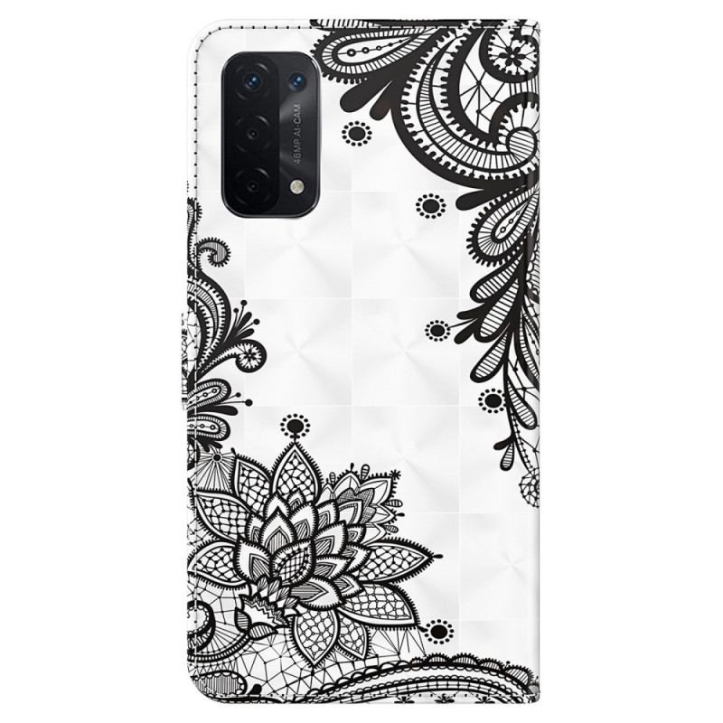 Housse Oppo A54 5G / A74 5G Dentelle à Lanière