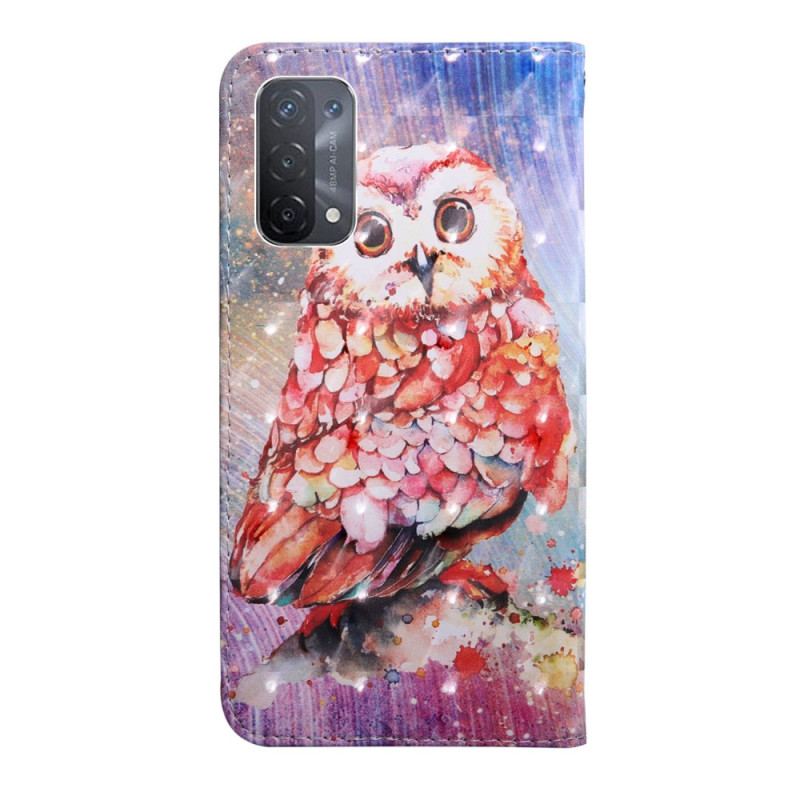 Housse Oppo A54 5G / A74 5G Hibou avec Lanière