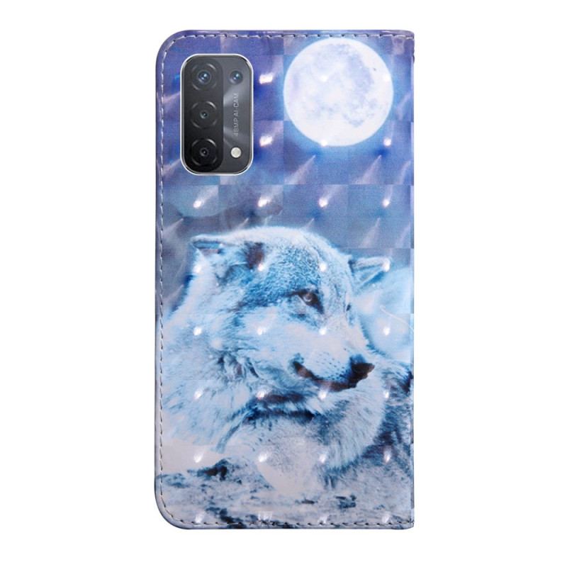 Housse Oppo A54 5G / A74 5G Loup avec Lanière