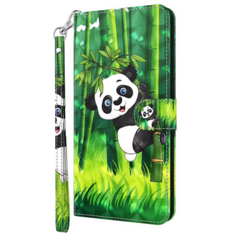 Housse Oppo A54 5G / A74 5G Panda et Bambou à Lanière