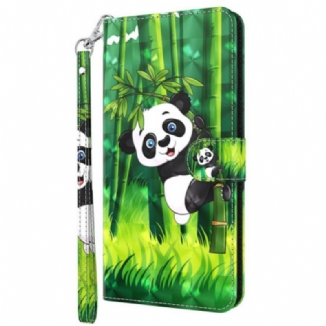 Housse Oppo A54 5G / A74 5G Panda et Bambou à Lanière