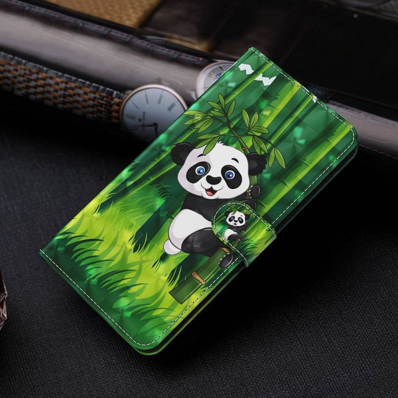 Housse Oppo A54 5G / A74 5G Panda et Bambou à Lanière