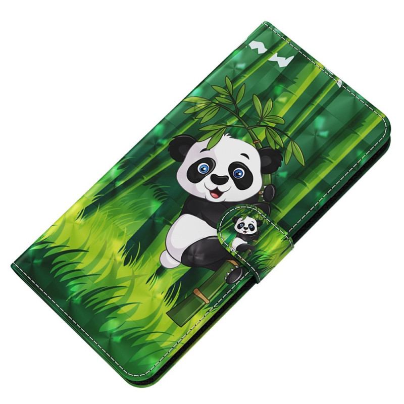 Housse Oppo A54 5G / A74 5G Panda et Bambou à Lanière