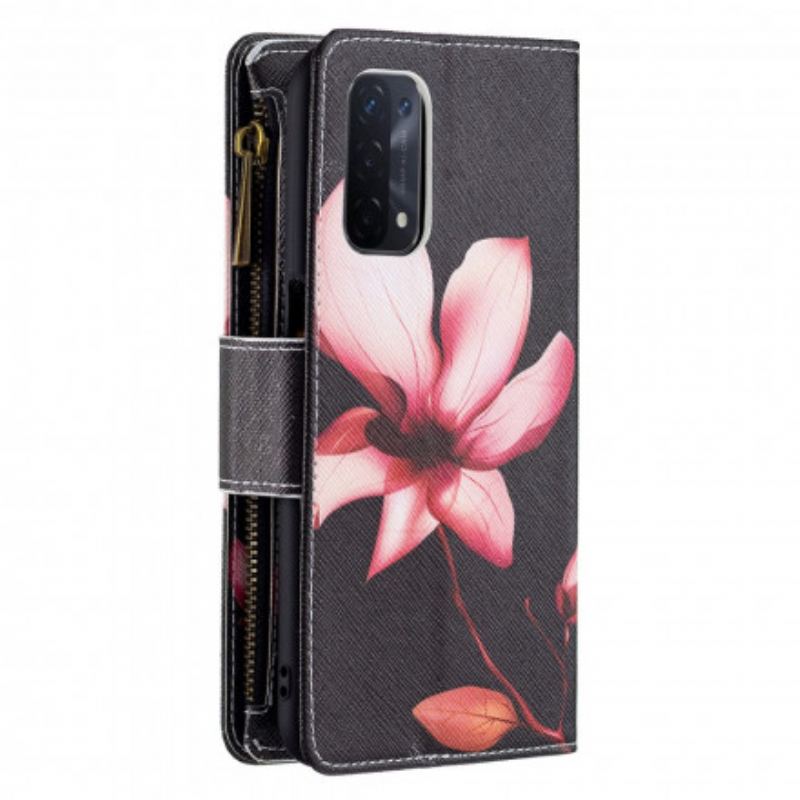 Housse Oppo A54 5G / A74 5G Poche Zippée Fleur