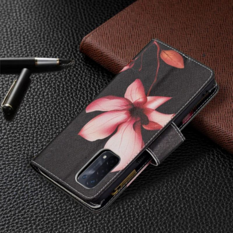 Housse Oppo A54 5G / A74 5G Poche Zippée Fleur