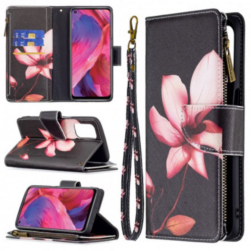 Housse Oppo A54 5G / A74 5G Poche Zippée Fleur