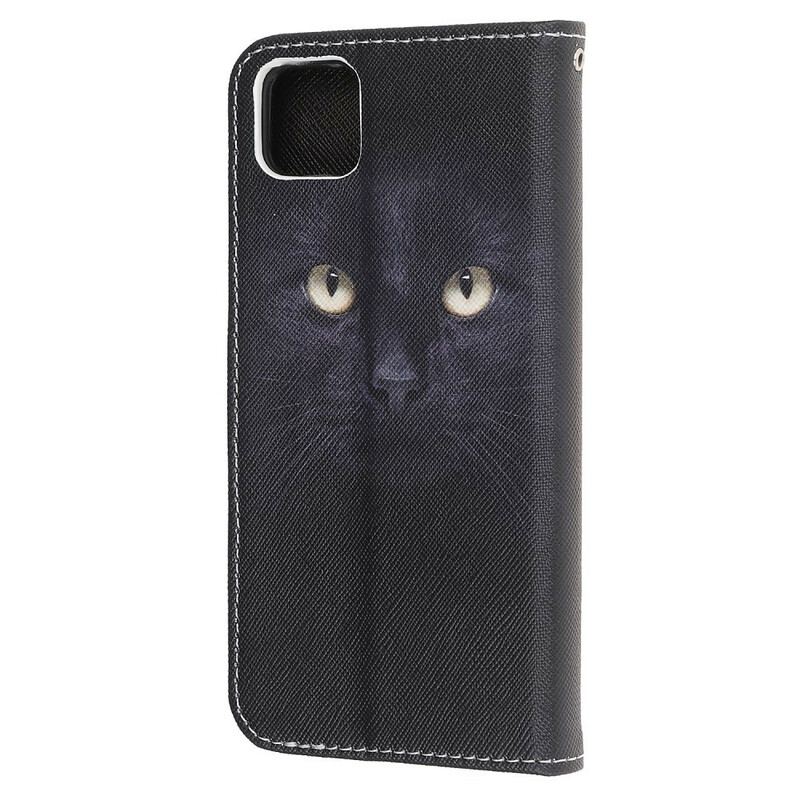 Housse Huawei Y5p Yeux de Chat Noir à Lanière