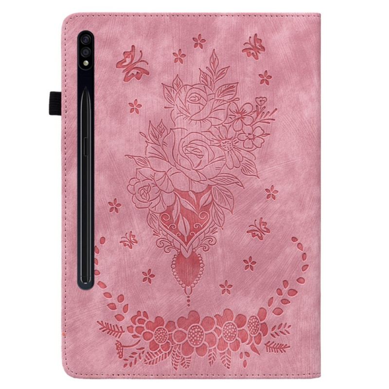 Etui Samsung Galaxy Tab S9 / S9 FE Papillons et Roses