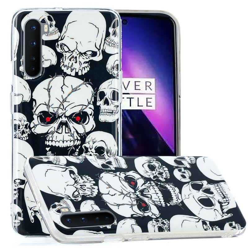 Coque OnePlus Nord Attention Têtes de Mort Fluorescente