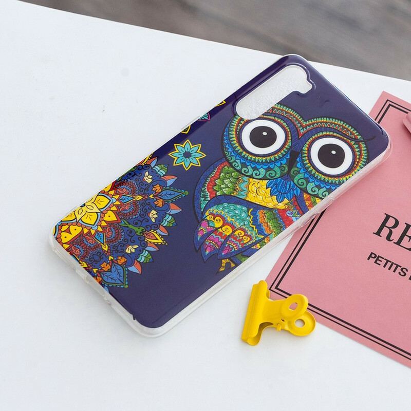 Coque OnePlus Nord Hibou Mandala Fluorescente