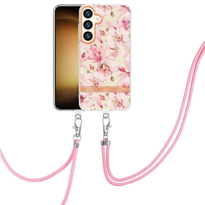 Coque à Cordon Samsung Galaxy S24 Plus 5G Motif Floral