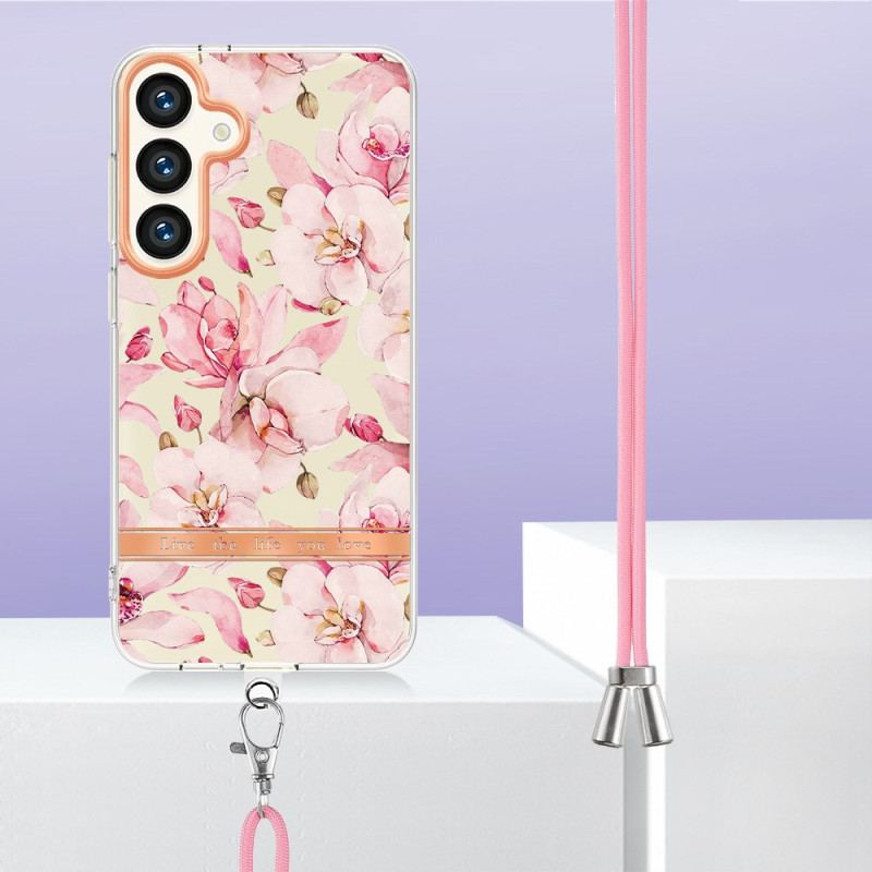 Coque à Cordon Samsung Galaxy S24 Plus 5G Motif Floral