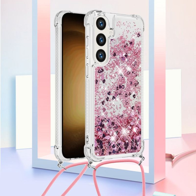 Coque à Cordon Samsung Galaxy S24 Plus 5G Paillettes Flottantes