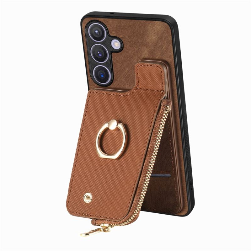 Coque pour Samsung Galaxy S24 Plus 5G avec Porte-Cartes à Fermeture Éclair et Support