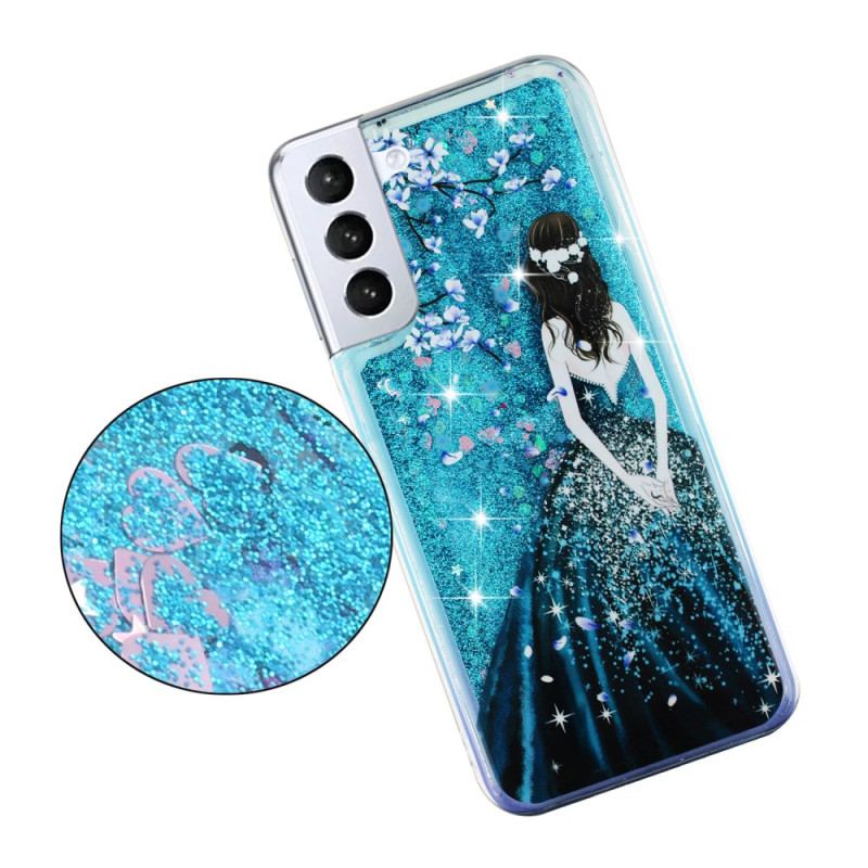 Coque Samsung Galaxy S24 Plus 5G Liquide à Paillettes Fille Bleue