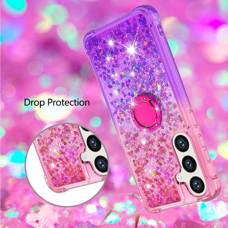 Coque Samsung Galaxy S24 Plus 5G Paillettes et Anneau-Support