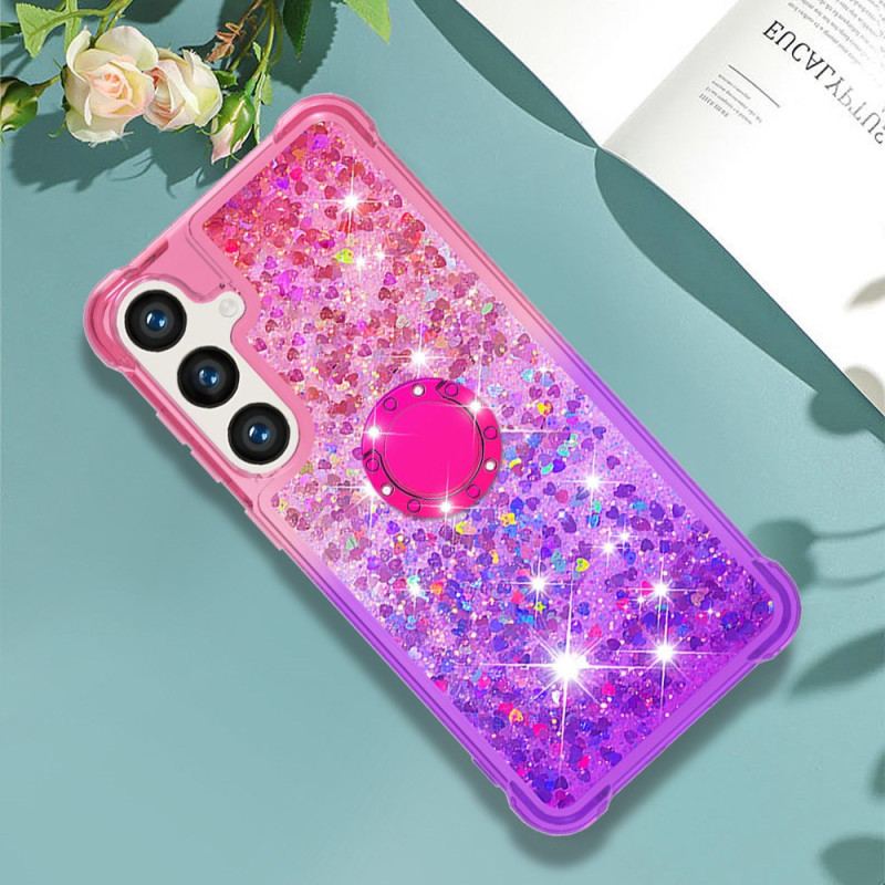 Coque Samsung Galaxy S24 Plus 5G Paillettes et Anneau-Support