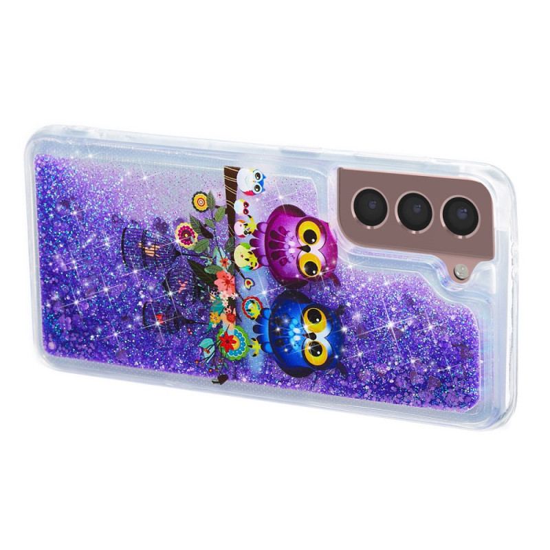 Coque Samsung Galaxy S24 Plus 5G Paillettes Liquides Deux Hiboux