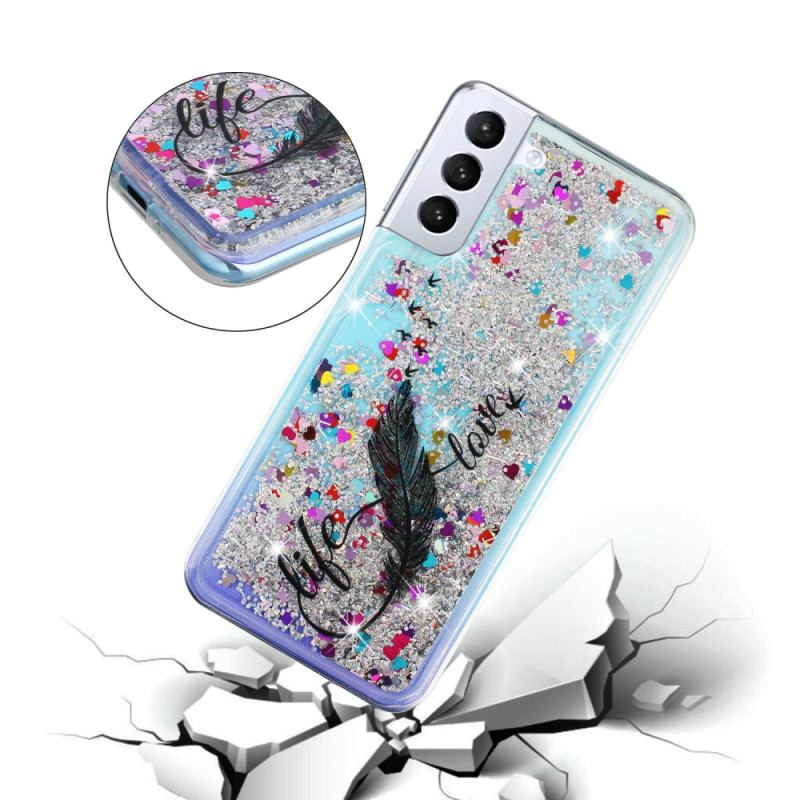 Coque Samsung Galaxy S24 Plus 5G Paillettes Liquides et Plumes