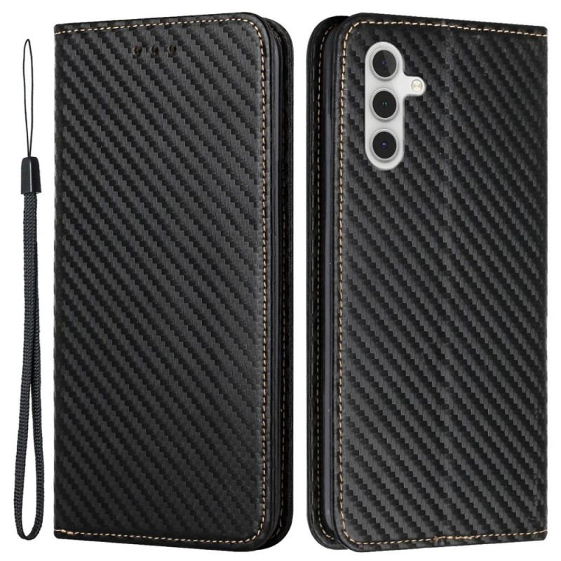 Flip Cover Samsung Galaxy S24 Plus 5G Fibre Carbone à Lanière