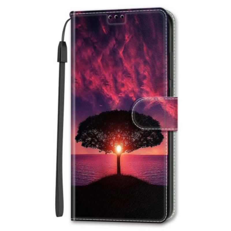 Housse Samsung Galaxy S24 Plus 5G Arbre Noir au Coucher de Soleil à Lanière