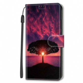 Housse Samsung Galaxy S24 Plus 5G Arbre Noir au Coucher de Soleil à Lanière