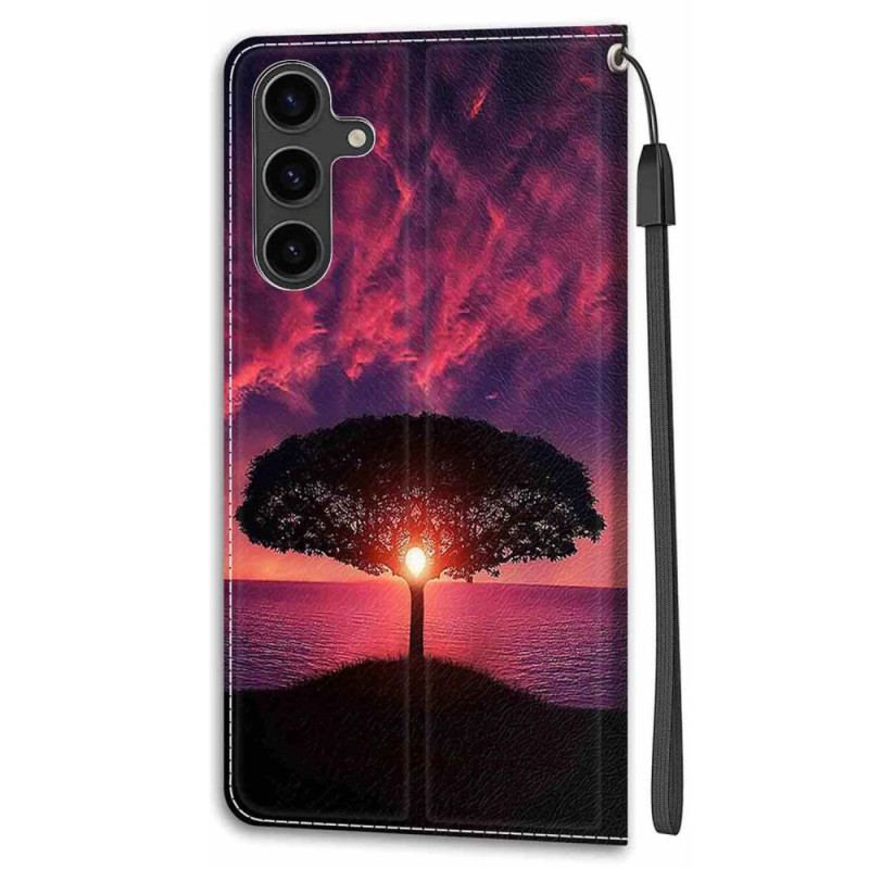 Housse Samsung Galaxy S24 Plus 5G Arbre Noir au Coucher de Soleil à Lanière