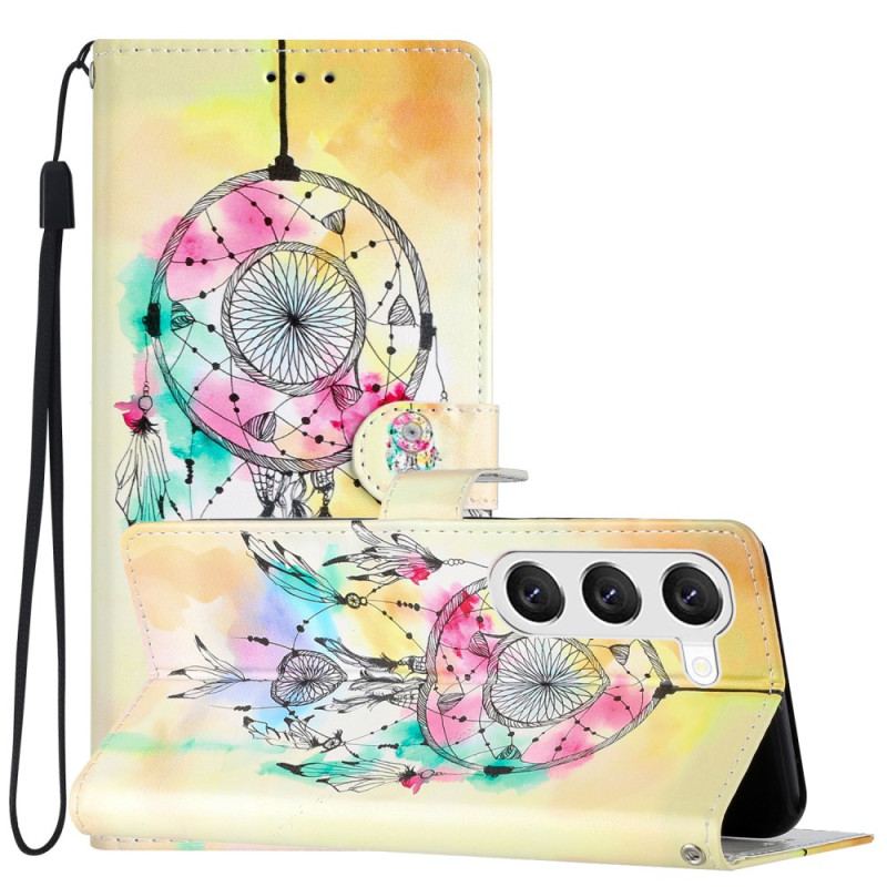 Housse Samsung Galaxy S24 Plus 5G Attrape Rêves Aquarelle à Lanière