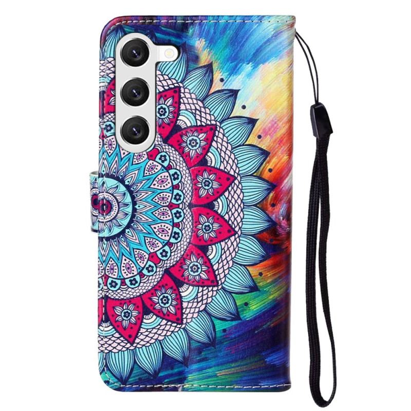 Housse Samsung Galaxy S24 Plus 5G Fleur de Mandala à Lanière