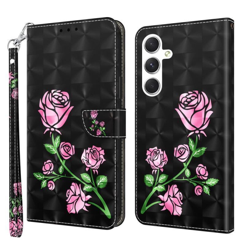 Housse Samsung Galaxy S24 Plus 5G Fleurs Roses à Lanière