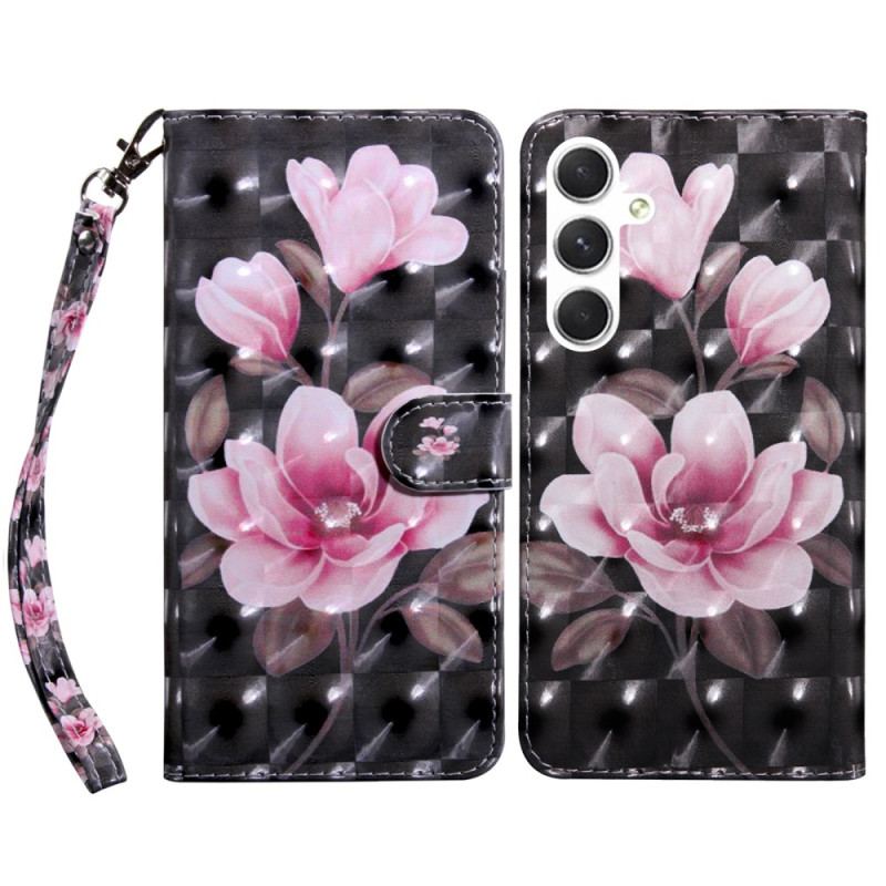 Housse Samsung Galaxy S24 Plus 5G Fleurs Roses à Lanière