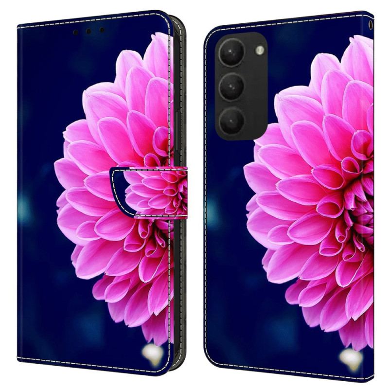 Housse Samsung Galaxy S24 Plus 5G Fleurs Roses sur Fond Bleu