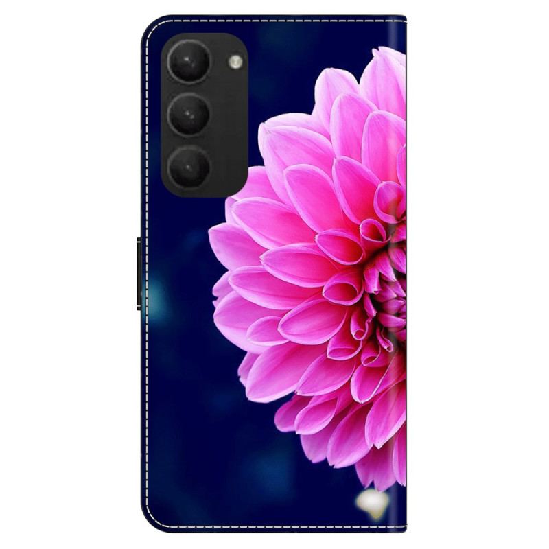 Housse Samsung Galaxy S24 Plus 5G Fleurs Roses sur Fond Bleu