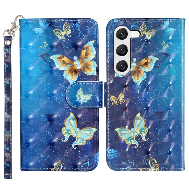 Housse Samsung Galaxy S24 Plus 5G Motif de Papillons Bleus Dorés